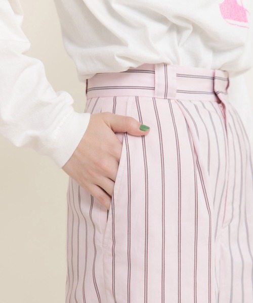 CHILD WOMAN(チャイルドウーマン)の「40/-オックスマルチストライプ センタープレスストレートパンツ(セットアップ対応)(その他パンツ・レディース・ピンク・36/38)」の18枚目の写真