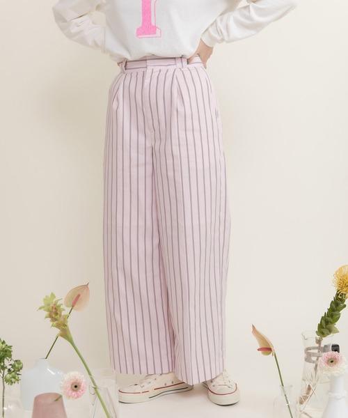 CHILD WOMAN(チャイルドウーマン)の「40/-オックスマルチストライプ センタープレスストレートパンツ(セットアップ対応)(その他パンツ・レディース・ピンク・36/38)」の22枚目の写真