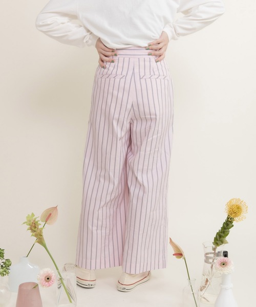 CHILD WOMAN(チャイルドウーマン)の「40/-オックスマルチストライプ センタープレスストレートパンツ(セットアップ対応)(その他パンツ・レディース・ピンク・36/38)」の3枚目の写真