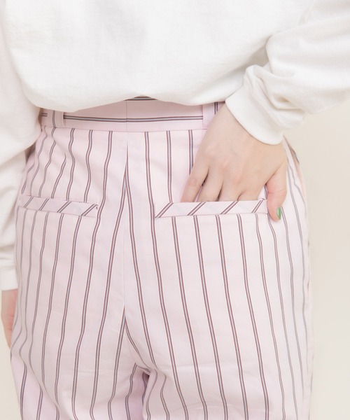 CHILD WOMAN(チャイルドウーマン)の「40/-オックスマルチストライプ センタープレスストレートパンツ(セットアップ対応)(その他パンツ・レディース・ピンク・36/38)」の19枚目の写真