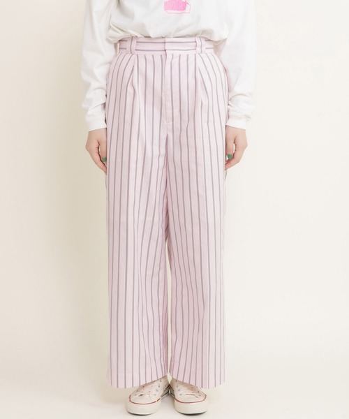 CHILD WOMAN(チャイルドウーマン)の「40/-オックスマルチストライプ センタープレスストレートパンツ(セットアップ対応)(その他パンツ・レディース・ピンク・36/38)」の12枚目の写真