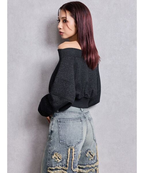 GYDA（ジェイダ）の「GG shortラメトップス（Tシャツ/カットソー・レディース・ブラック/オフホワイト・FREE）」の4枚目の写真