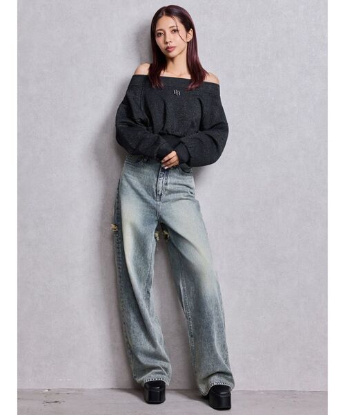 GYDA（ジェイダ）の「GG shortラメトップス（Tシャツ/カットソー・レディース・ブラック/オフホワイト・FREE）」の5枚目の写真