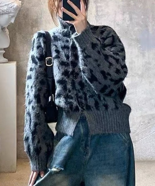 セール】レオパート柄ジップニットセーター（ニット/セーター）｜Achic