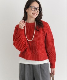 Right-on | 【HONEYSUCKLE ROSE】ケーブルショートセーター (リラックスシルエット/上品デザイン/カジュアルスタイル)(ニット/セーター)