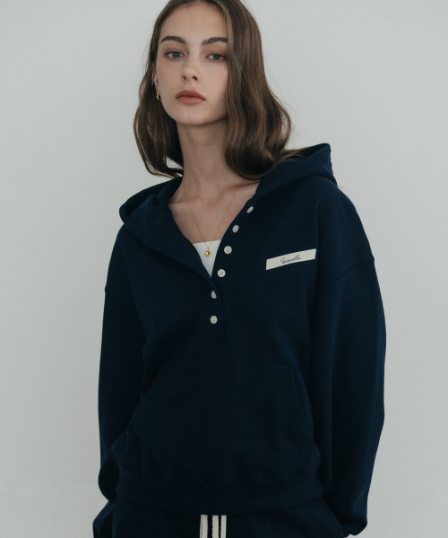 (W) テーラードコットンスウェットフードTシャツネイビー