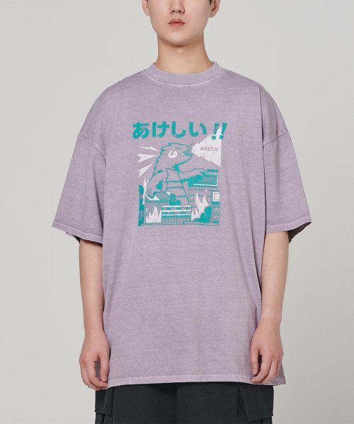 AKECII(アケシ)の「ゴジラピグメント半袖Tシャツパープル(Tシャツ/カットソー・メンズ・その他・MEDIUM/LARGE)」の1枚目の写真