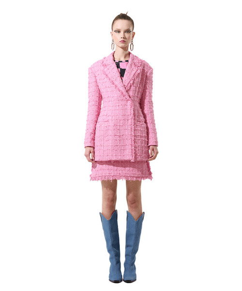 GREEDILOUS(グリディアス)の「Pink Tweed Single Line 01 Textured Piping A-Line Tweed Mini-Skirt(スカート・レディース・その他・SMALL/MEDIUM/LARGE/X-SMALL)」の1枚目の写真