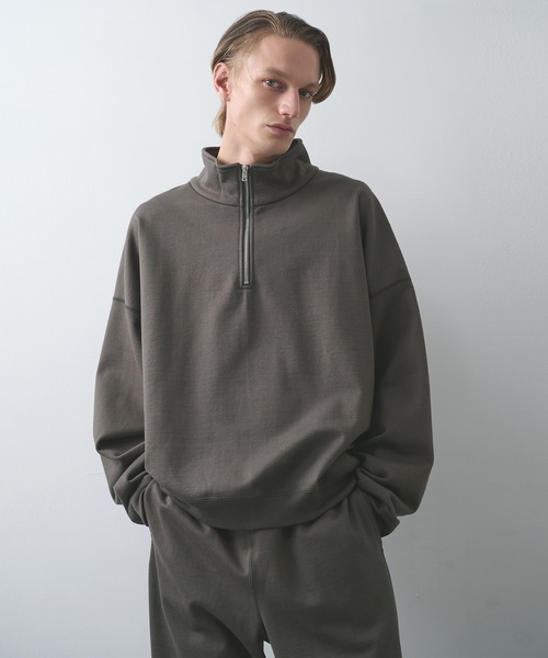 【美品】  MARKAWARE / マーカウェア | オーガニックコットンヘビー吊裏毛 / ショートクォータージッププルオーバー スウェット | 1 | オリーブ | メンズ markaware/marka】オーガニックコットンヘビー吊裏毛 / ショート