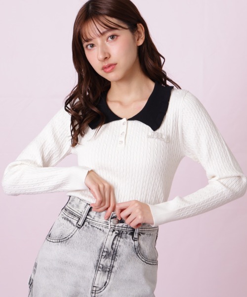 JILL by JILL STUART（ジルバイジルスチュアート）の「◇ビジューロゴケーブルニット（ニット/セーター・レディース・ブラック/ブルー/ホワイト・FREE）」の2枚目の写真