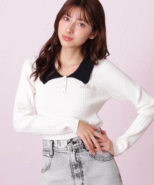 JILL by JILL STUART（ジルバイジルスチュアート）の「◇ビジューロゴケーブルニット（ニット/セーター・レディース・ブラック/ブルー/ホワイト・FREE）」の17枚目の写真