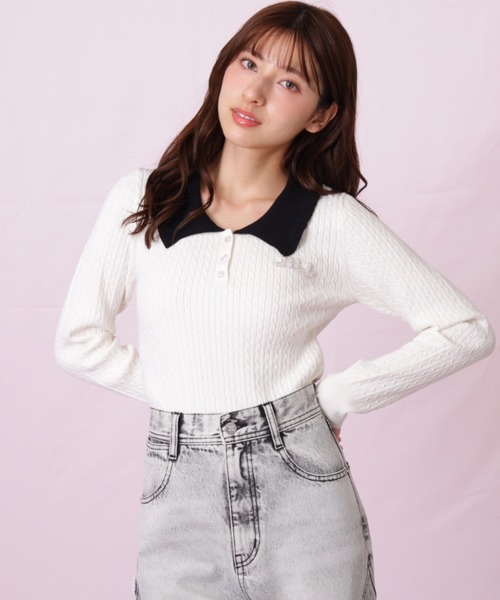 JILL by JILL STUART（ジルバイジルスチュアート）の「◇ビジューロゴケーブルニット（ニット/セーター・レディース・ブラック/ブルー/ホワイト・FREE）」の15枚目の写真