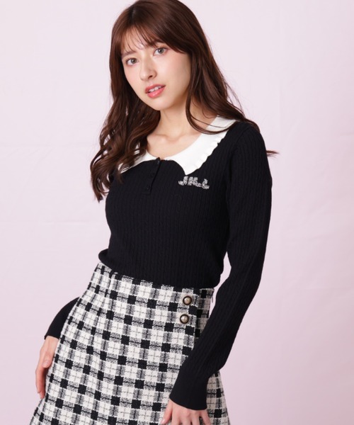 JILL by JILL STUART（ジルバイジルスチュアート）の「◇ビジューロゴケーブルニット（ニット/セーター・レディース・ブラック/ブルー/ホワイト・FREE）」の6枚目の写真