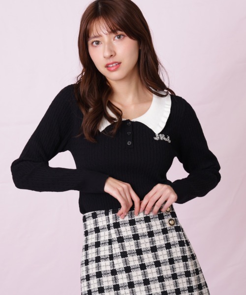 JILL by JILL STUART（ジルバイジルスチュアート）の「◇ビジューロゴケーブルニット（ニット/セーター・レディース・ブラック/ブルー/ホワイト・FREE）」の7枚目の写真