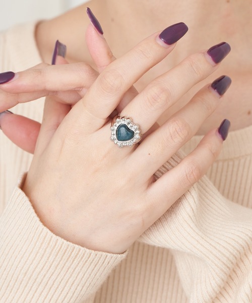 CIAOPANIC TYPY（チャオパニックティピー）の「【yuccA】HEARTSTONEVOLUMERING（リング・レディース・ホワイト/ブルー・ONE SIZE）」の8枚目の写真