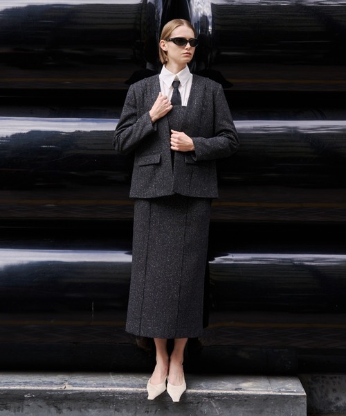 JOSEMOON ジョゼムーン CLASSIC TWEED MINI セール】CUT OFF DETAILS DRESS/カットオフディティールドレス