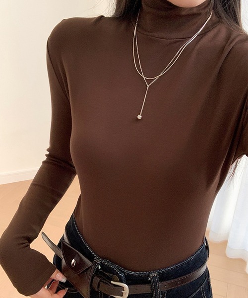MILAE(ミレ)の「ベーシックタートルネックトップス(Tシャツ/カットソー・レディース・ブラウン/グレー/ホワイト/ライトベージュ/ブラック・M/L/S)」の18枚目の写真