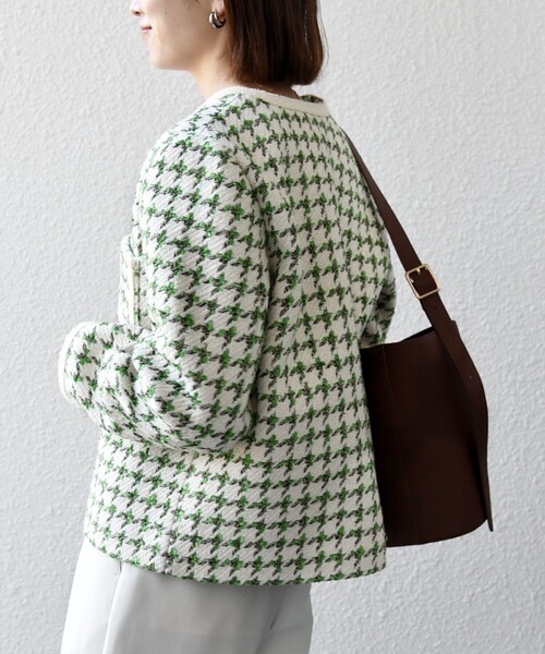 SHIPS any: ツイード パイピング ノーカラー ジャケット（ノーカラー