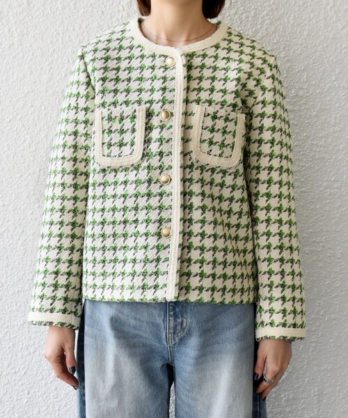 【新品♥】SHIPS any: ノーカラー ツイード ジャケット ブルゾン セール】 SHIPS any: ノーカラー ツイード ジャケット ブルゾン