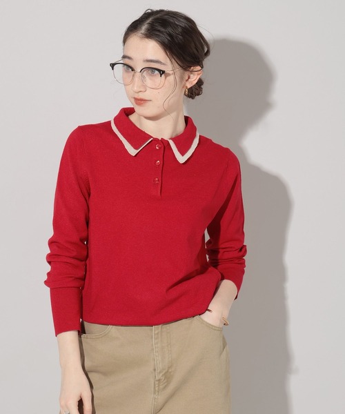 GEORGE'S（ジョージズ）の「ダブルカラーポロニット（ニット/セーター・レディース・ネイビー/レッド/グレー・FREE）」の3枚目の写真