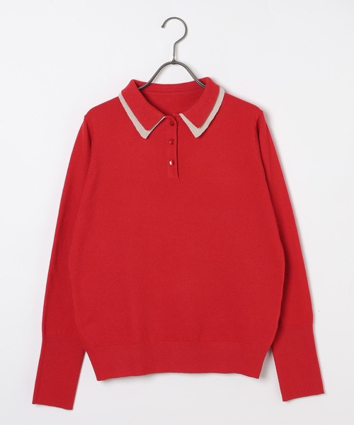 GEORGE'S（ジョージズ）の「ダブルカラーポロニット（ニット/セーター・レディース・ネイビー/レッド/グレー・FREE）」の5枚目の写真