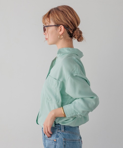 BAYFLOW（ベイフロー）の「[簡単ブラウジング仕様]2WAYスタンダードシャツ（シャツ/ブラウス・レディース・ライトグレー/グリーン/ピンク/イエロー/ライトブルー・FREE）」の9枚目の写真