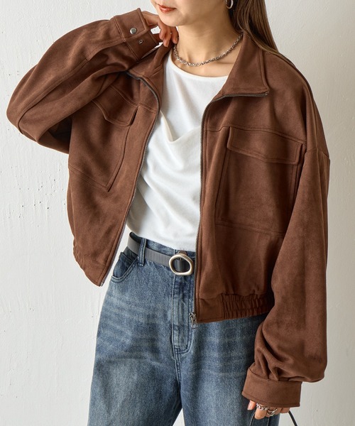 COLONY 2139（コロニートゥーワンスリーナイン）の「カットスエードスタンドショートブルゾン（ブルゾン・レディース・アイボリー/ダークブラウン・FREE）」の2枚目の写真