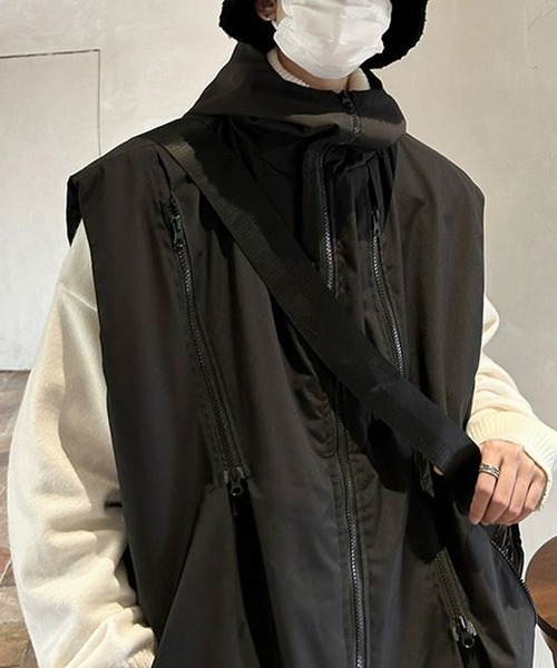 WESTBOY（ウエストボーイ）の「フード付き オーバーサイズ ユーティリティベスト WO25W18OT02（ベスト・メンズ・ブラック/カーキ・L/M/XL）」の5枚目の写真