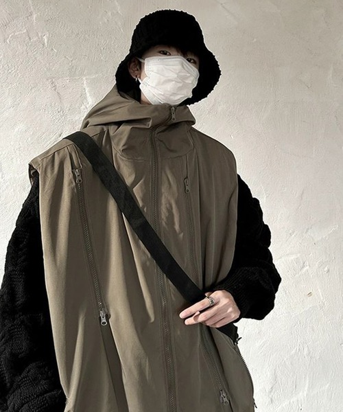 WESTBOY（ウエストボーイ）の「フード付き オーバーサイズ ユーティリティベスト WO25W18OT02（ベスト・メンズ・ブラック/カーキ・L/M/XL）」の6枚目の写真