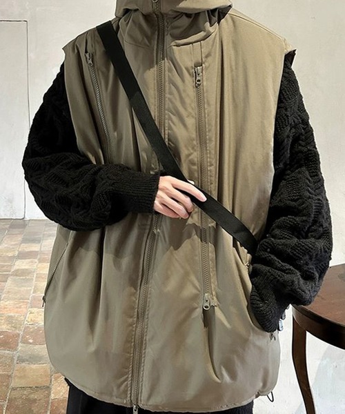 WESTBOY（ウエストボーイ）の「フード付き オーバーサイズ ユーティリティベスト WO25W18OT02（ベスト・メンズ・ブラック/カーキ・L/M/XL）」の7枚目の写真