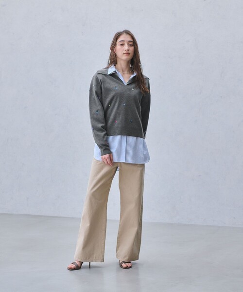 UNITED ARROWS（ユナイテッドアローズ）の「フラワー エンブロイダリー スキッパーニット（ニット/セーター・レディース・ダークグレー/ライム/ダークブラウン/ネイビー・FREE）」の20枚目の写真