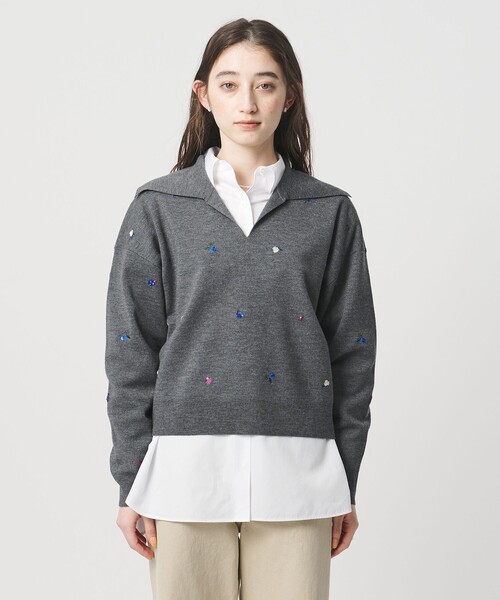 UNITED ARROWS（ユナイテッドアローズ）の「フラワー エンブロイダリー スキッパーニット（ニット/セーター・レディース・ダークグレー/ライム/ダークブラウン/ネイビー・FREE）」の12枚目の写真