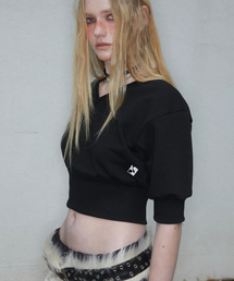 NOT KNOWING | Crossed Crop Sweatshirt (BLACK)(Tシャツ/カットソー)