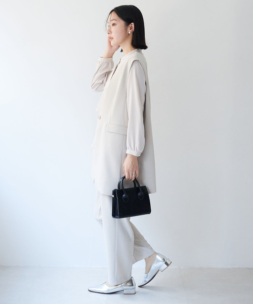 anyfee（エニフィー）の「【anyfee/大きいサイズ】ニットジョーゼットロングジレ《セレモニー/オケージョン》（2026SS）（ベスト・レディース・ベージュ/ネイビー/ブラック・LL/3L/4L/5L）」の5枚目の写真