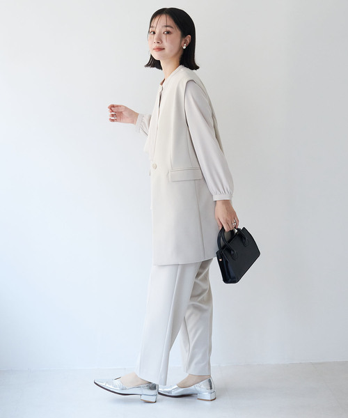 anyfee（エニフィー）の「【anyfee/大きいサイズ】ニットジョーゼットロングジレ《セレモニー/オケージョン》（2026SS）（ベスト・レディース・ベージュ/ネイビー/ブラック・LL/3L/4L/5L）」の6枚目の写真