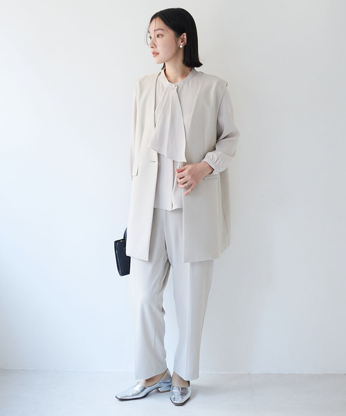 anyfee（エニフィー）の「【anyfee/大きいサイズ】ニットジョーゼットロングジレ《セレモニー/オケージョン》（2026SS）（ベスト・レディース・ベージュ/ネイビー/ブラック・LL/3L/4L/5L）」の7枚目の写真