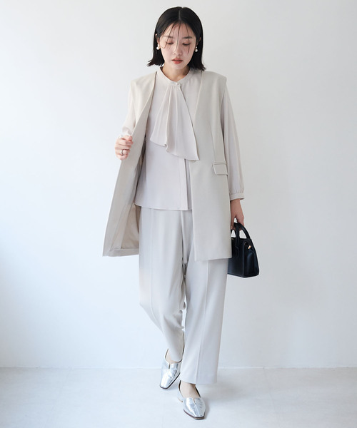 anyfee（エニフィー）の「【anyfee/大きいサイズ】ニットジョーゼットロングジレ《セレモニー/オケージョン》（2026SS）（ベスト・レディース・ベージュ/ネイビー/ブラック・LL/3L/4L/5L）」の8枚目の写真