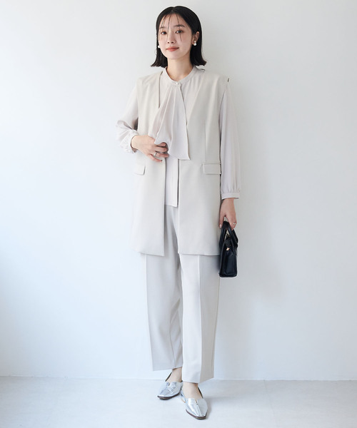 anyfee（エニフィー）の「【anyfee/大きいサイズ】ニットジョーゼットロングジレ《セレモニー/オケージョン》（2026SS）（ベスト・レディース・ベージュ/ネイビー/ブラック・LL/3L/4L/5L）」の9枚目の写真