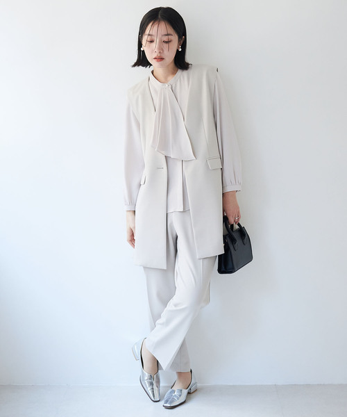 anyfee（エニフィー）の「【anyfee/大きいサイズ】ニットジョーゼットロングジレ《セレモニー/オケージョン》（2026SS）（ベスト・レディース・ベージュ/ネイビー/ブラック・LL/3L/4L/5L）」の11枚目の写真