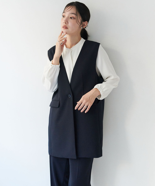 anyfee（エニフィー）の「【anyfee/大きいサイズ】ニットジョーゼットロングジレ《セレモニー/オケージョン》（2026SS）（ベスト・レディース・ベージュ/ネイビー/ブラック・LL/3L/4L/5L）」の13枚目の写真