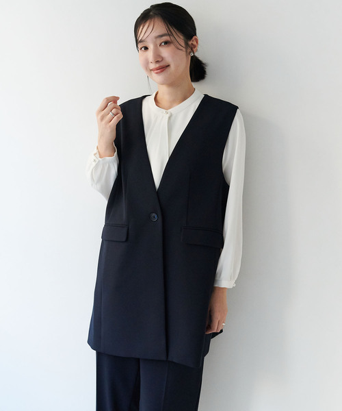 anyfee（エニフィー）の「【anyfee/大きいサイズ】ニットジョーゼットロングジレ《セレモニー/オケージョン》（2026SS）（ベスト・レディース・ベージュ/ネイビー/ブラック・LL/3L/4L/5L）」の14枚目の写真
