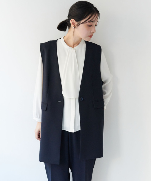 anyfee（エニフィー）の「【anyfee/大きいサイズ】ニットジョーゼットロングジレ《セレモニー/オケージョン》（2026SS）（ベスト・レディース・ベージュ/ネイビー/ブラック・LL/3L/4L/5L）」の15枚目の写真