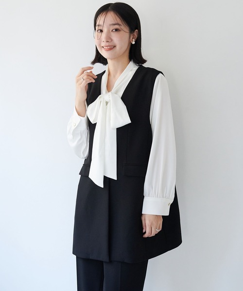anyfee（エニフィー）の「【anyfee/大きいサイズ】ニットジョーゼットロングジレ《セレモニー/オケージョン》（2026SS）（ベスト・レディース・ベージュ/ネイビー/ブラック・LL/3L/4L/5L）」の22枚目の写真