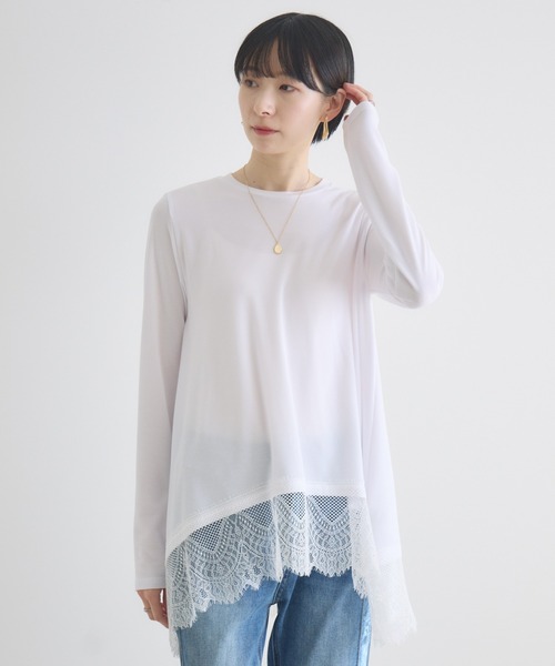 Paradise Picnic（パラダイスピクニック）の「ROSIEE 大人可愛いレーストップス（Tシャツ/カットソー・レディース・ホワイト/ブラック・FREE）」の2枚目の写真