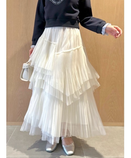 CELFORD（セルフォード）の「【洗える】ランダムチュールプリーツスカート（スカート・レディース・アイボリー/ライトグレー・36/38）」の4枚目の写真