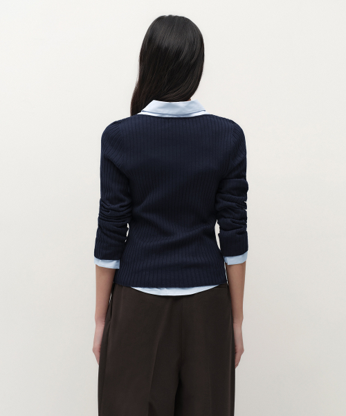 MUSINSA STANDARD WOMAN（ムシンサスタンダードウーマン）の「ウィメンズワイドリブスリムVネックニット[ネイビー]（ニット/セーター・レディース・その他・SMALL/MEDIUM/LARGE/X-SMALL）」の3枚目の写真