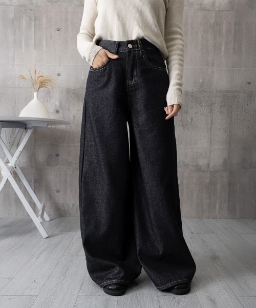 Miniministore（ミニミニストア）の「【26春夏新作】ワイドデニムパンツ ハイウエストジーンズ（デニムパンツ・レディース・ネイビー・S/L/M/XL）」の9枚目の写真