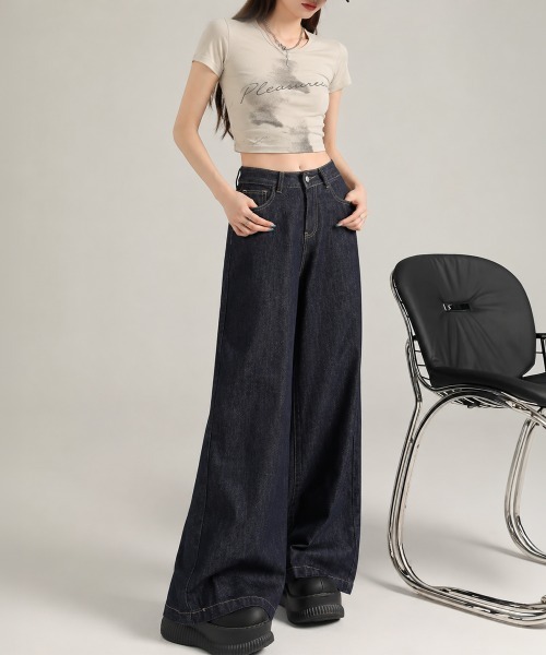 Miniministore（ミニミニストア）の「【26AW新カラー追加】ワイドデニムパンツ ハイウエストジーンズ（デニムパンツ・レディース・ネイビー/ブラック・S/L/M/XL）」の6枚目の写真