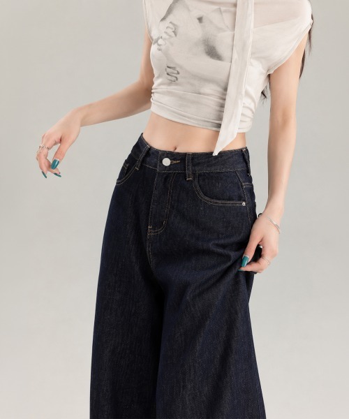Miniministore（ミニミニストア）の「【26AW新カラー追加】ワイドデニムパンツ ハイウエストジーンズ（デニムパンツ・レディース・ネイビー/ブラック・S/L/M/XL）」の7枚目の写真