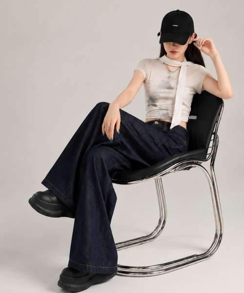 Miniministore（ミニミニストア）の「【26AW新カラー追加】ワイドデニムパンツ ハイウエストジーンズ（デニムパンツ・レディース・ネイビー/ブラック・S/L/M/XL）」の9枚目の写真